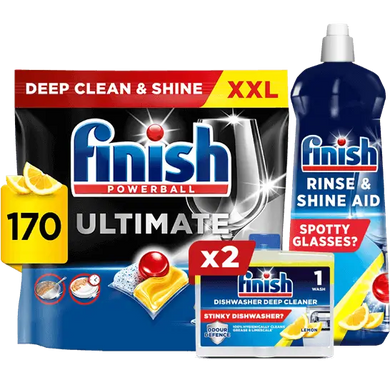 Ultimate Clean And Shine Kit Lemon: Ultimate Dishwasher Tablets, Dishwasher Cleaner, and Rinse And Shine Aid