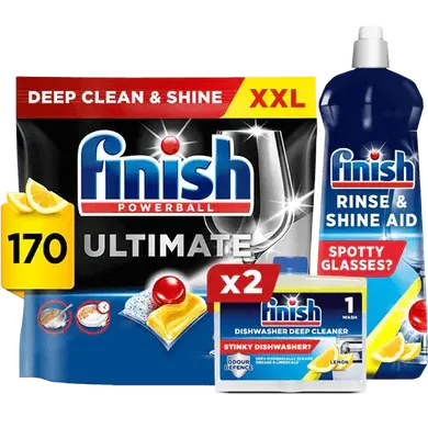 Ultimate Clean And Shine Kit Lemon: Ultimate Dishwasher Tablets, Dishwasher Cleaner, and Rinse And Shine Aid